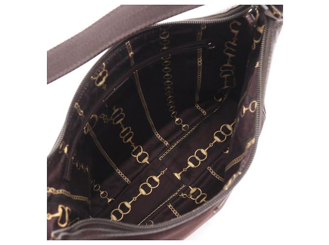 Borsa a spalla in tela e pelle marrone Gucci - vista 3