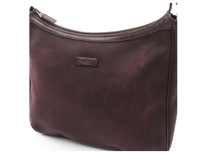 Borsa a spalla in tela e pelle marrone Gucci - vista 5