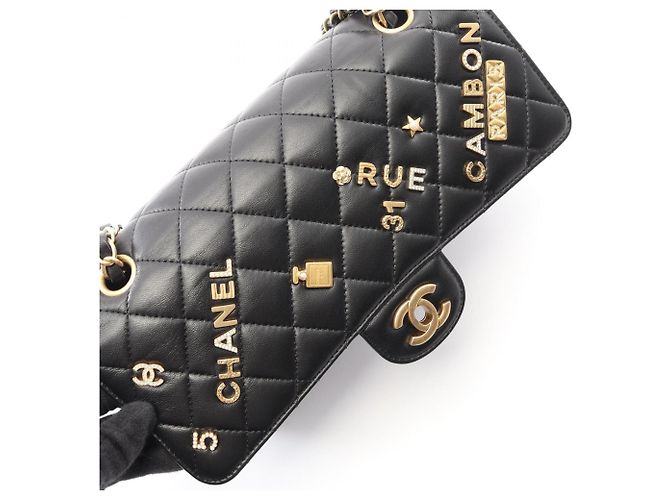 Borsa a Spalla Chanel Matelassé Double Flap Icon Charm Nero - vista 12