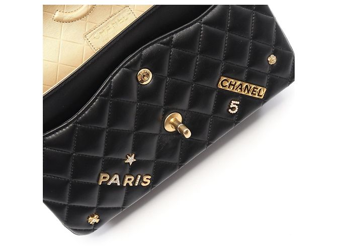 Borsa a Spalla Chanel Matelassé Double Flap Icon Charm Nero - vista 13