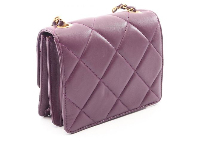 Borsa a Spalla Chanel Mini Matelassé in Pelle di Agnello Porpora - vista 2