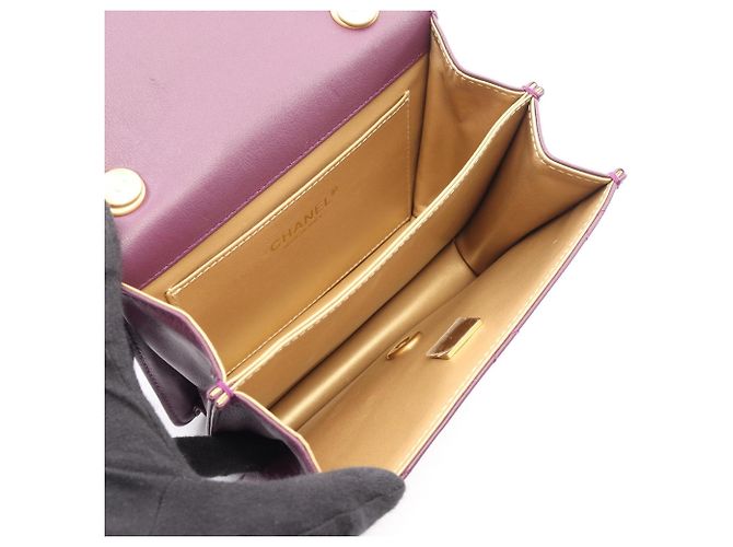 Borsa a Spalla Chanel Mini Matelassé in Pelle di Agnello Porpora - vista 3