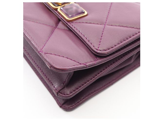 Borsa a Spalla Chanel Mini Matelassé in Pelle di Agnello Porpora - vista 7