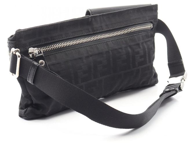 Borsa a tracolla Fendi Zucca nera in pelle e nylon Nero - vista 2