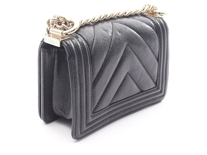 Borsa a Spalla Chanel Boy Mini Chevron V-Stitch Nero - Ansicht 2