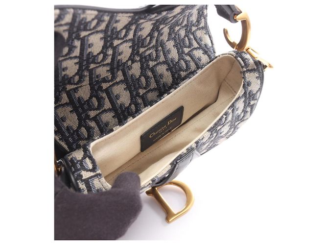 Borsa Mini Saddle Christian Dior Beige Blu navy - vista 3