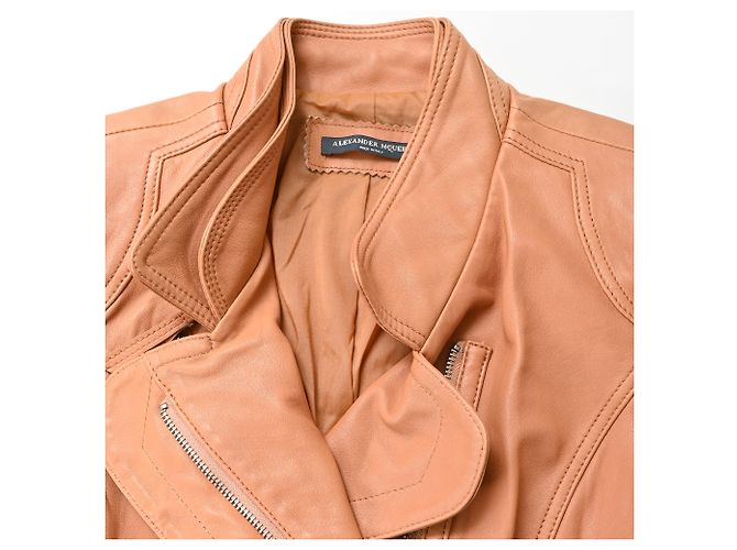 Alexander McQueen Bikerjacke mit Reißverschluss aus braunem Leder Rot - Ansicht 5