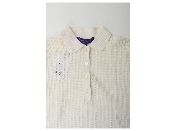 Polo-Pullover aus weißer Baumwolle mit Pointelle-Strick von Ralph Lauren Roh - Ansicht 10