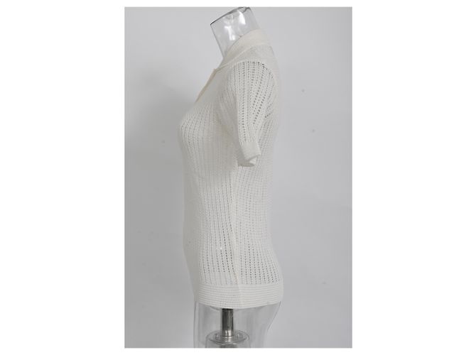 Polo-Pullover aus weißer Baumwolle mit Pointelle-Strick von Ralph Lauren Roh - Ansicht 4