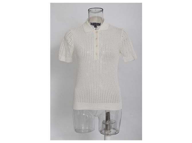 Polo-Pullover aus weißer Baumwolle mit Pointelle-Strick von Ralph Lauren Roh - Ansicht 5