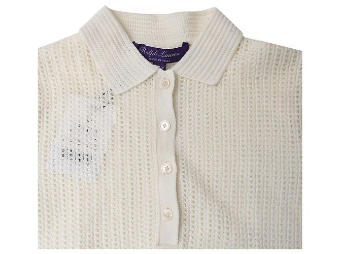 Polo-Pullover aus weißer Baumwolle mit Pointelle-Strick von Ralph Lauren Roh - Ansicht 9