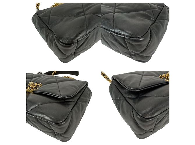 Chanel 19 Grande Borsa in Pelle di Agnello Trapuntata Nera Liscia con Patta Nero - vista 3
