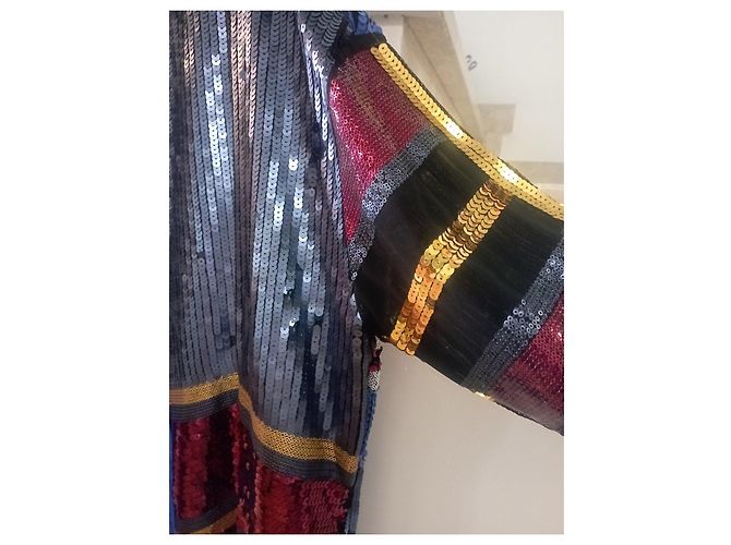 Autre Marque Langärmliges Kleid mit Patchwork-Pailletten Schwarz Rot Blau Mehrfarben Golden Grün - Ansicht 10