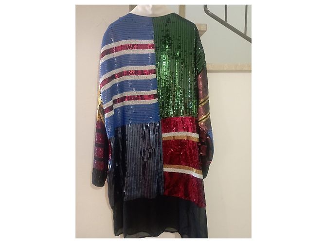 Autre Marque Langärmliges Kleid mit Patchwork-Pailletten Schwarz Rot Blau Mehrfarben Golden Grün - Ansicht 11