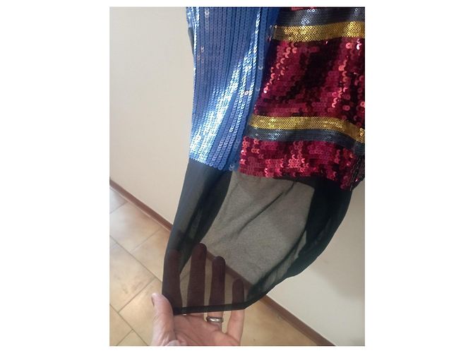 Autre Marque Langärmliges Kleid mit Patchwork-Pailletten Schwarz Rot Blau Mehrfarben Golden Grün - Ansicht 13