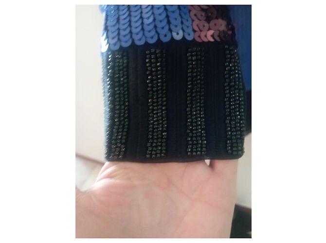 Autre Marque Langärmliges Kleid mit Patchwork-Pailletten Schwarz Rot Blau Mehrfarben Golden Grün - Ansicht 14