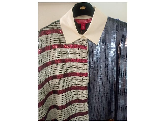 Autre Marque Langärmliges Kleid mit Patchwork-Pailletten Schwarz Rot Blau Mehrfarben Golden Grün - Ansicht 2