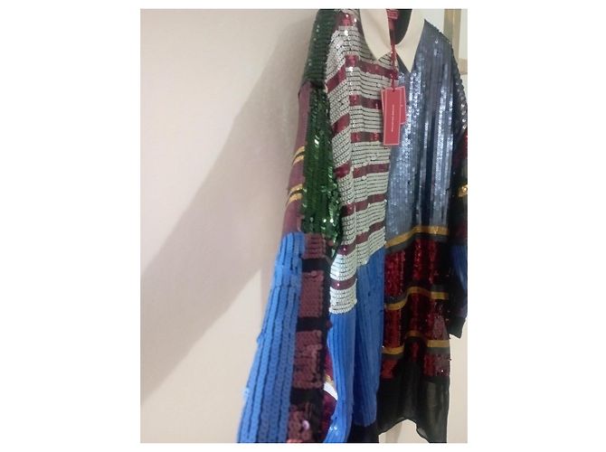 Autre Marque Langärmliges Kleid mit Patchwork-Pailletten Schwarz Rot Blau Mehrfarben Golden Grün - Ansicht 3