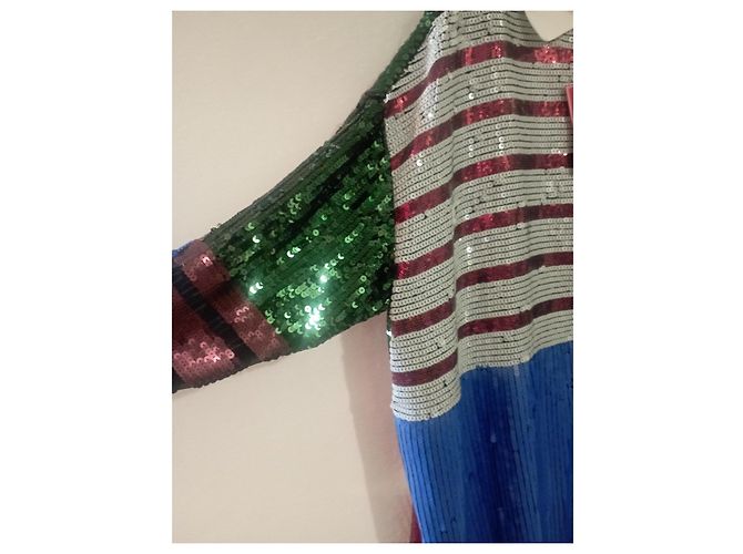 Autre Marque Langärmliges Kleid mit Patchwork-Pailletten Schwarz Rot Blau Mehrfarben Golden Grün - Ansicht 4