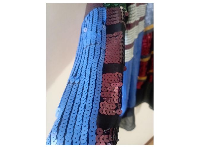 Autre Marque Langärmliges Kleid mit Patchwork-Pailletten Schwarz Rot Blau Mehrfarben Golden Grün - Ansicht 7