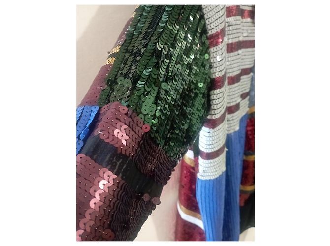 Autre Marque Langärmliges Kleid mit Patchwork-Pailletten Schwarz Rot Blau Mehrfarben Golden Grün - Ansicht 8