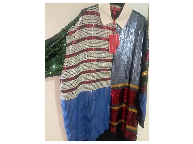 Autre Marque Langärmliges Kleid mit Patchwork-Pailletten Schwarz Rot Blau Mehrfarben Golden Grün - Ansicht 9