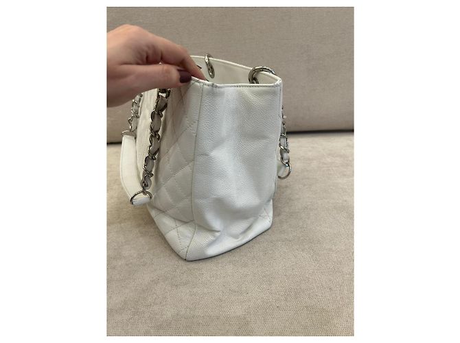 Chanel Grand Shopping Tote in pelle caviar bianca Bianco - vista 4