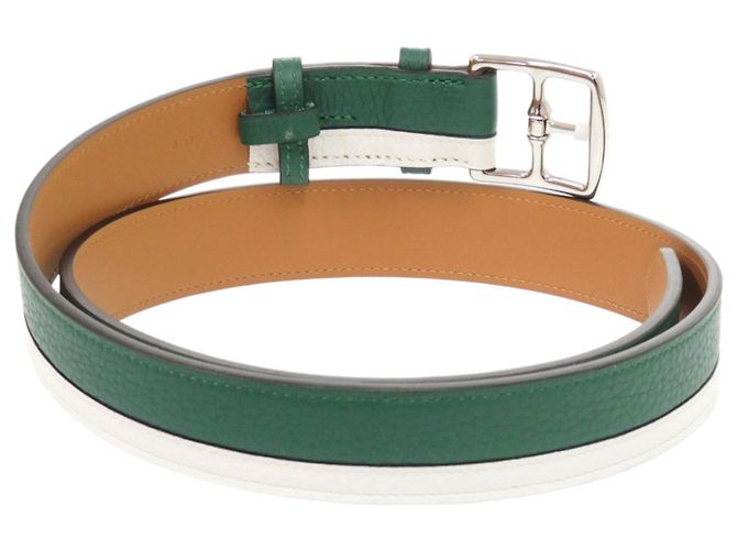 Hermès Hermes Etrivière Leather Bicolor Belt White Green - view 2