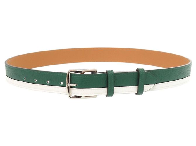 Hermès Hermes Etrivière Leather Bicolor Belt White Green - view 3
