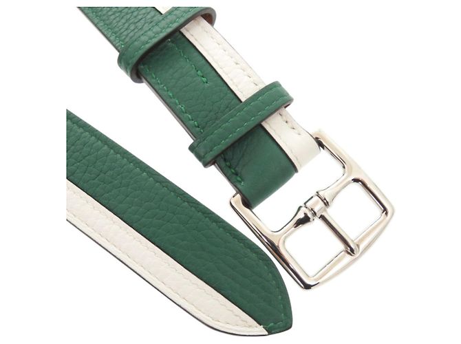 Hermès Hermes Etrivière Leather Bicolor Belt White Green - view 4
