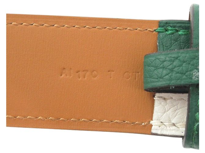 Hermès Hermes Etrivière Leather Bicolor Belt White Green - view 6