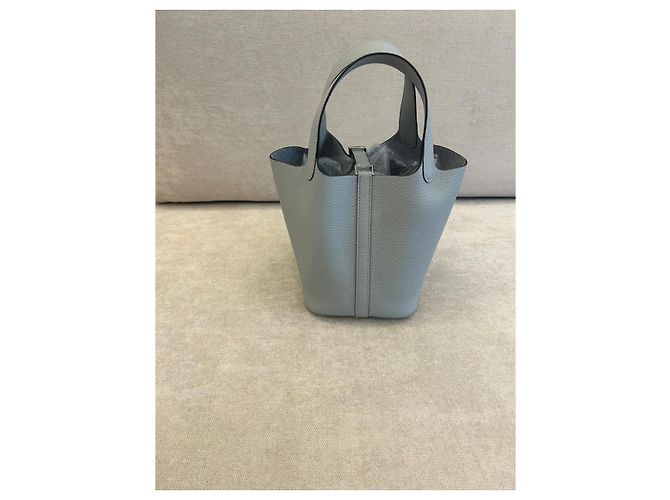 Hermès Picotin Lock 18 in pelle Bleu Glacier con palladio Blu - vista 2
