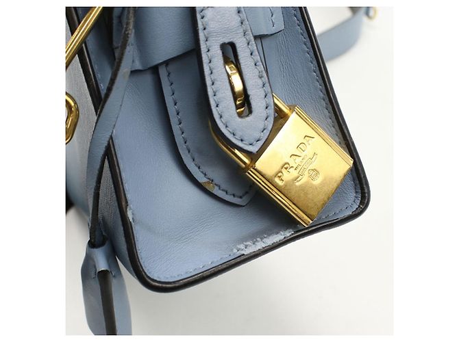 Borsa a spalla in pelle blu PRADA - vista 5