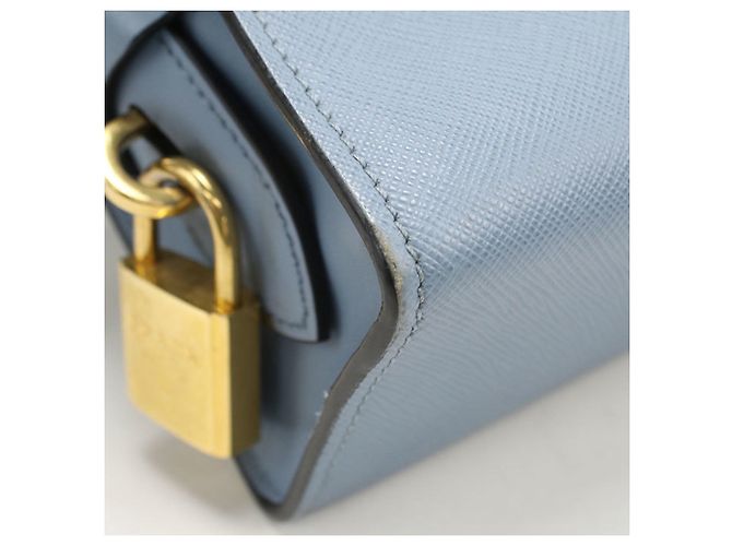 Borsa a spalla in pelle blu PRADA - vista 6