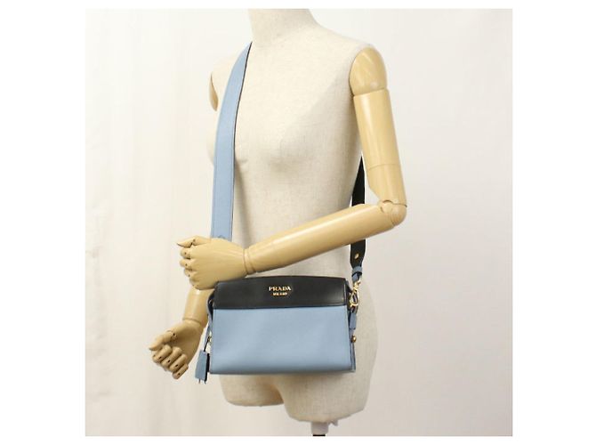Borsa a spalla in pelle blu PRADA - vista 8