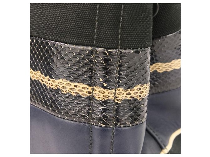 PRADA Mini Bolsa de Mão/Shoulder em Canapa Patchwork Preto Azul marinho - vista 14