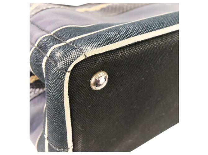 PRADA Mini Bolsa de Mão/Shoulder em Canapa Patchwork Preto Azul marinho - vista 15