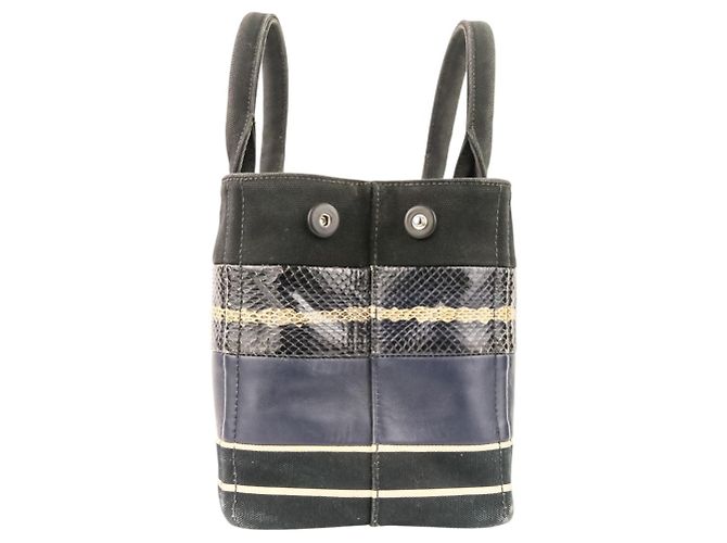 PRADA Mini Bolsa de Mão/Shoulder em Canapa Patchwork Preto Azul marinho - vista 5