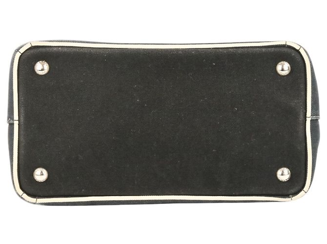 PRADA Mini Bolsa de Mão/Shoulder em Canapa Patchwork Preto Azul marinho - vista 6