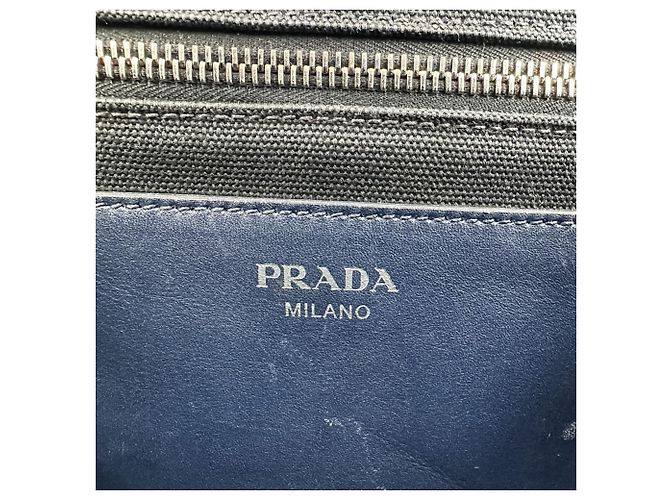 PRADA Mini Bolsa de Mão/Shoulder em Canapa Patchwork Preto Azul marinho - vista 9