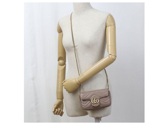 Borsa a Spalla Gucci Mini GG Marmont Beige - vista 8