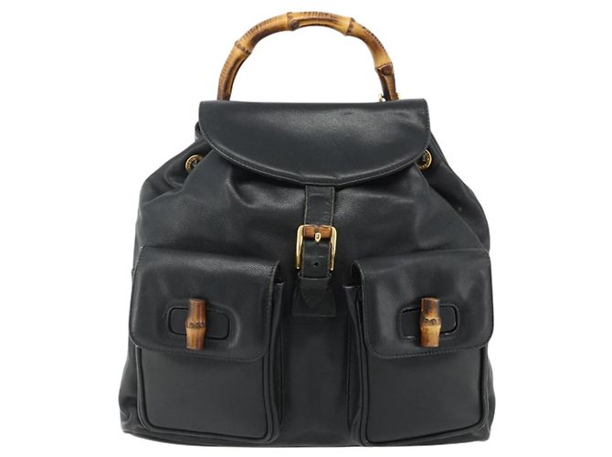 Zaino in Pelle Gucci Bamboo Nero Oro 003 1998 0016 Auth 176041 - vista 2