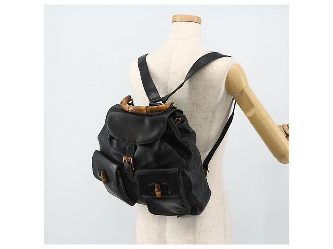 Zaino in Pelle Gucci Bamboo Nero Oro 003 1998 0016 Auth 176041 - vista 26
