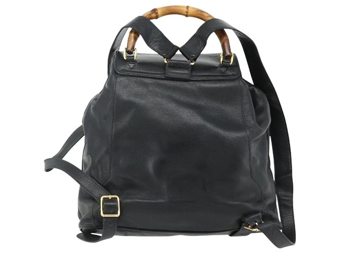 Zaino in Pelle Gucci Bamboo Nero Oro 003 1998 0016 Auth 176041 - vista 3