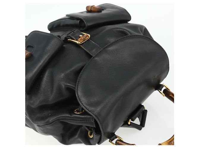Zaino in Pelle Gucci Bamboo Nero Oro 003 1998 0016 Auth 176041 - vista 6