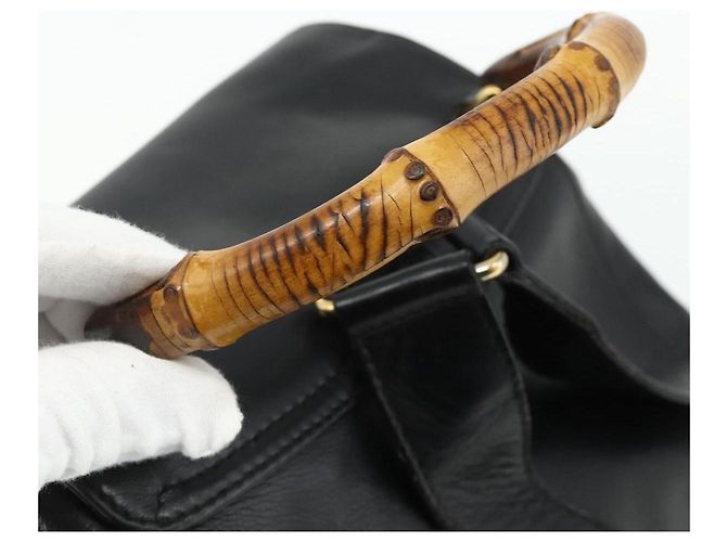 Zaino in Pelle Gucci Bamboo Nero Oro 003 1998 0016 Auth 176041 - vista 7