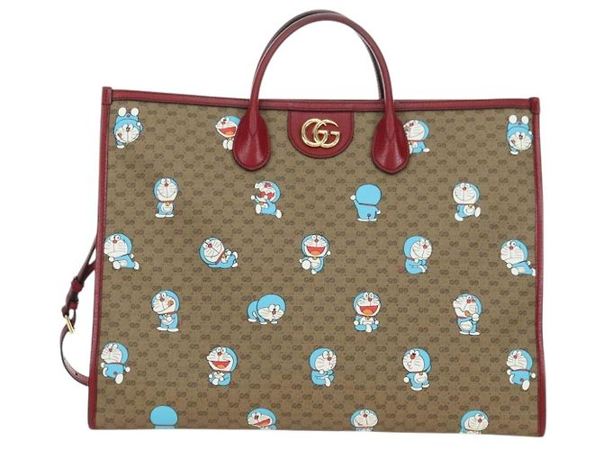 GUCCI GUCCI �~ Bolsa Micro GG Supreme Doraemon PVC 2way 653952 Auth YKZ1325SAM Bege Dourado - vista 2