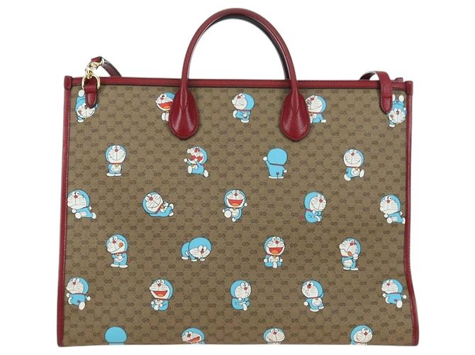 GUCCI GUCCI �~ Bolsa Micro GG Supreme Doraemon PVC 2way 653952 Auth YKZ1325SAM Bege Dourado - vista 3