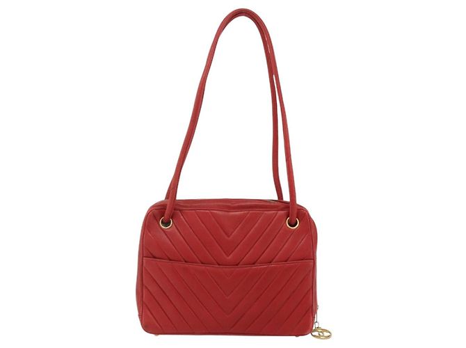 Borsa a Spalla V Stitch CHANEL in Pelle di Agnello Oro Rosso CC Auth mr2345 D'oro - vista 2