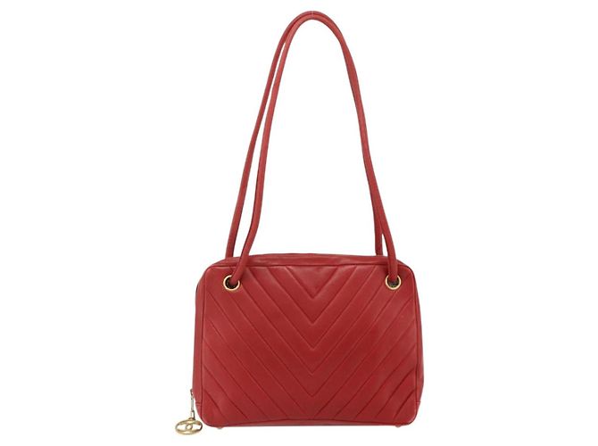 Borsa a Spalla V Stitch CHANEL in Pelle di Agnello Oro Rosso CC Auth mr2345 D'oro - vista 3